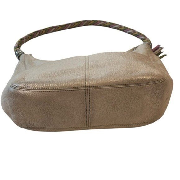 Brighton Barbados Pebbled Leather Handbag Purse Hobo Zip Top Ivory Pearl Multi - Picture 3 of 15